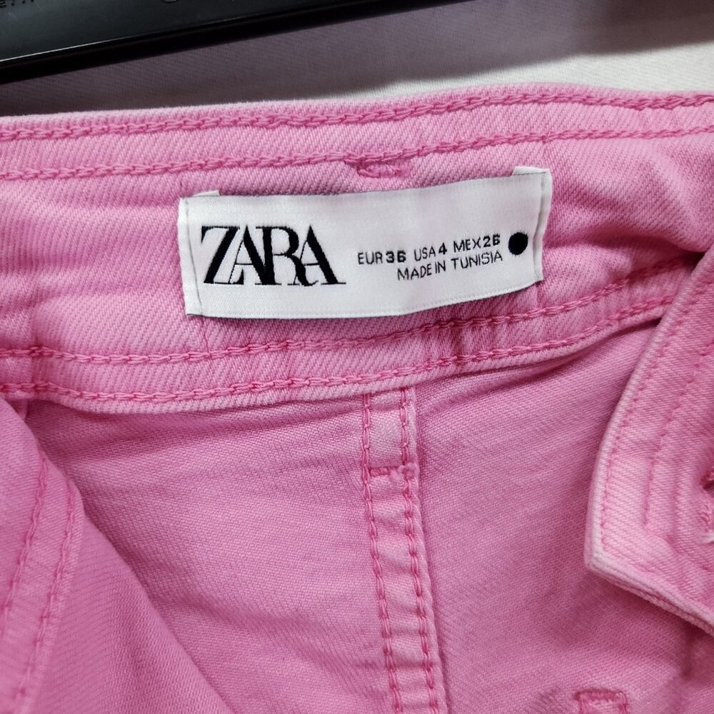 Zara Pink The Marine Flare Stretch Wide Leg Raw Hem High Rise Jean Size 4 - Picture 13 of 16